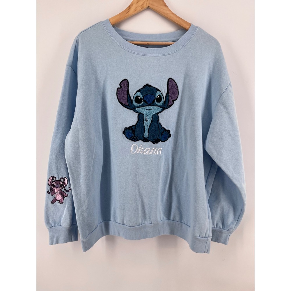 Disney Stitch Ohana Light Blue Embroidered Sweatshirt 3XL Pullover  Comfy Cozy